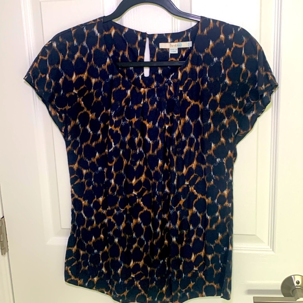 Boden navy blue and rust abstract geometric cap sleeve blouse size 6